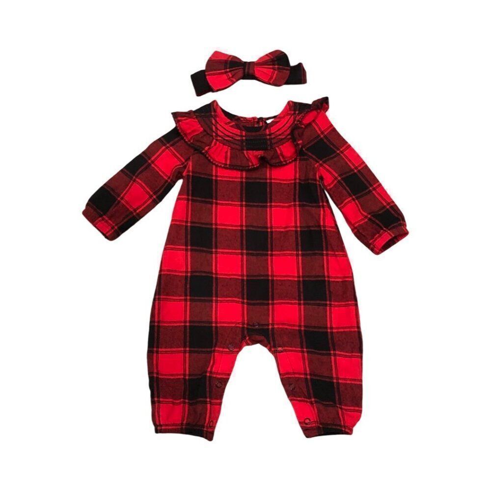 Baby Girl Ruffled Romper with Matching Headband